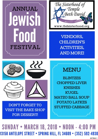Annual Jewish Food Festival Sisterhood Of Temple Beth David